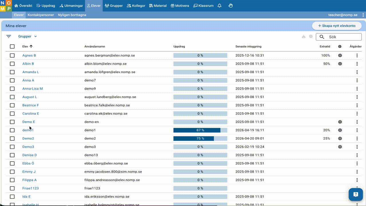 Animering av tabellmarkering